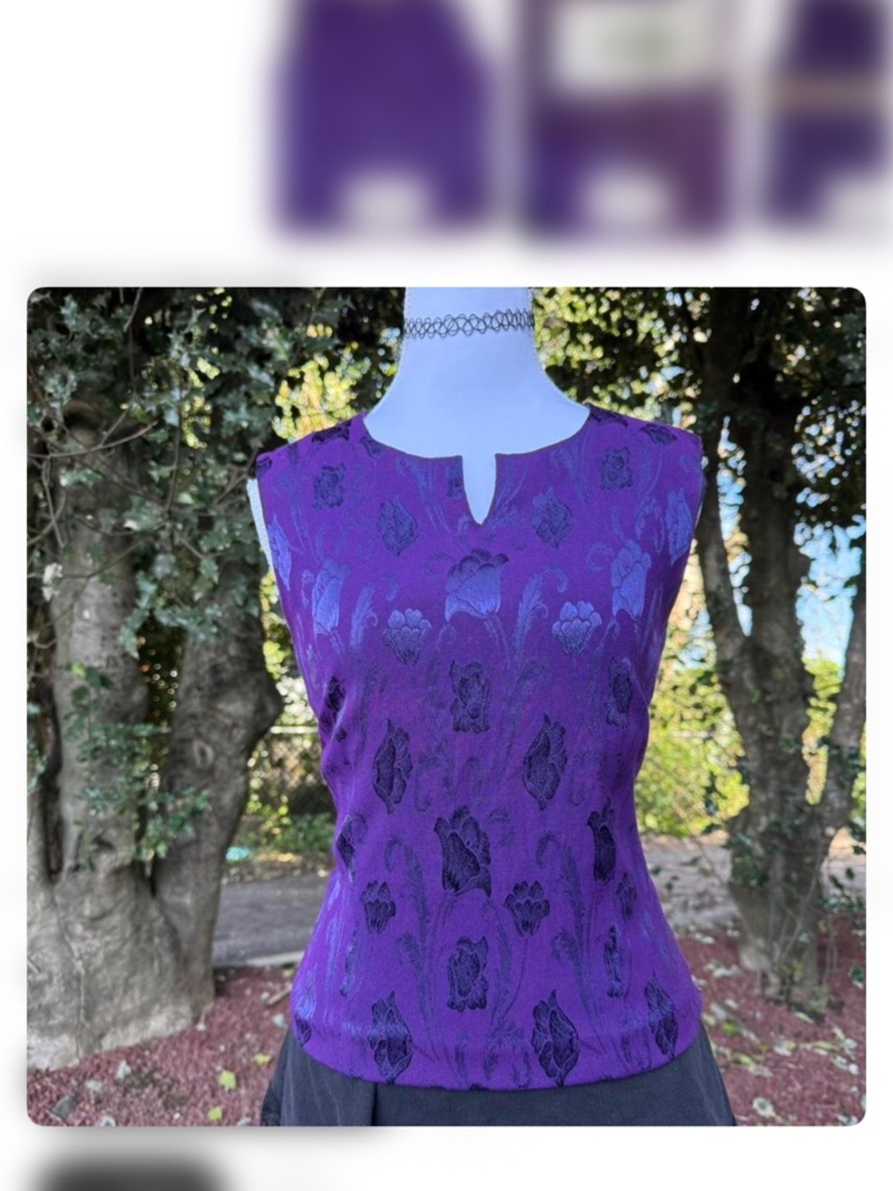 Wallis Purple Floral Jacquard Keyhole Tank